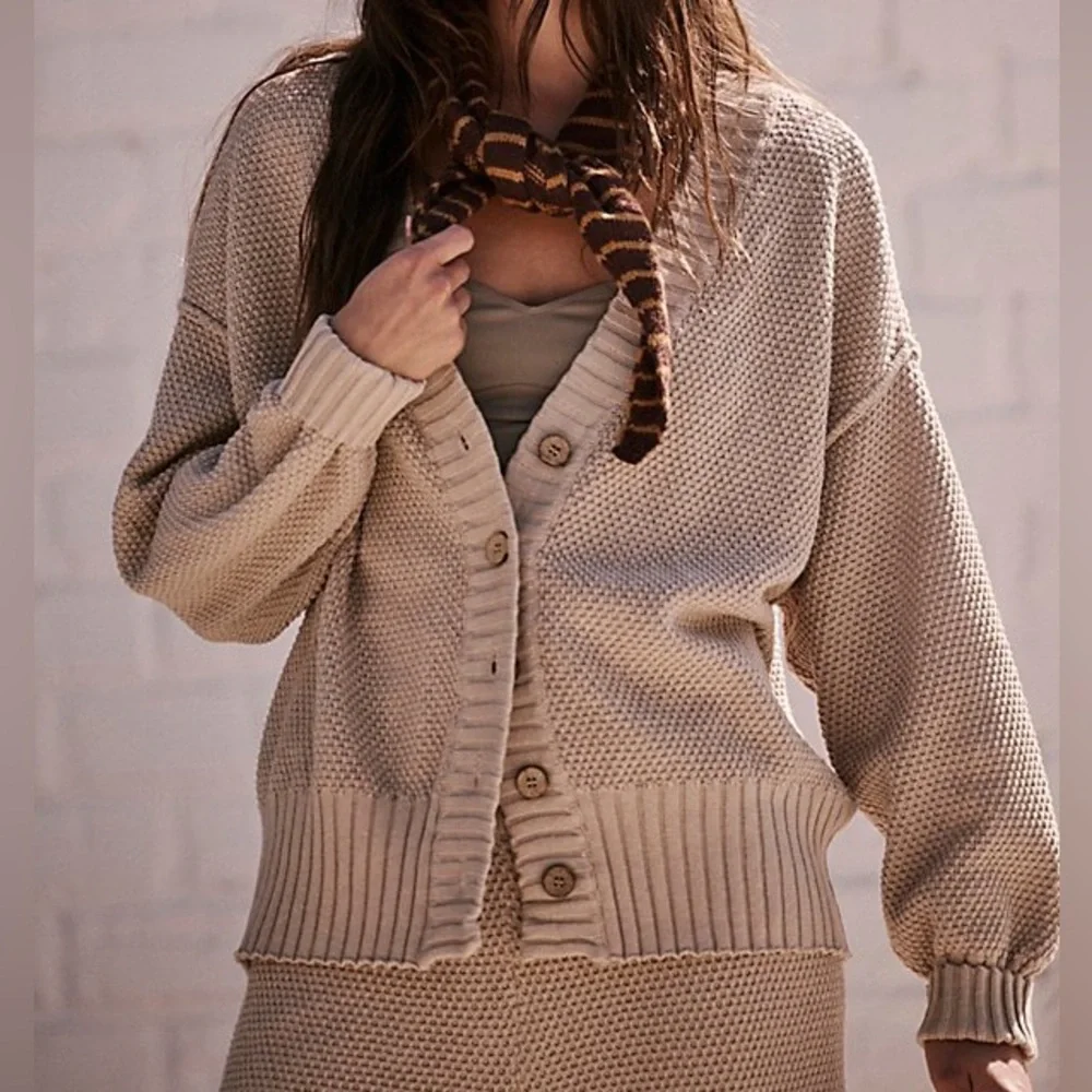 Free People Beach Hailee Waffle Oversized Cardigan Sweater Medium - Picture 6 of 6